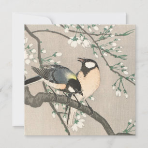 Vintage Christmas Card Birds on a Holly Branch