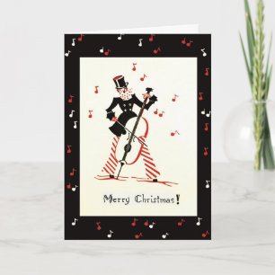 Vintage Christmas Card Cello Musician
