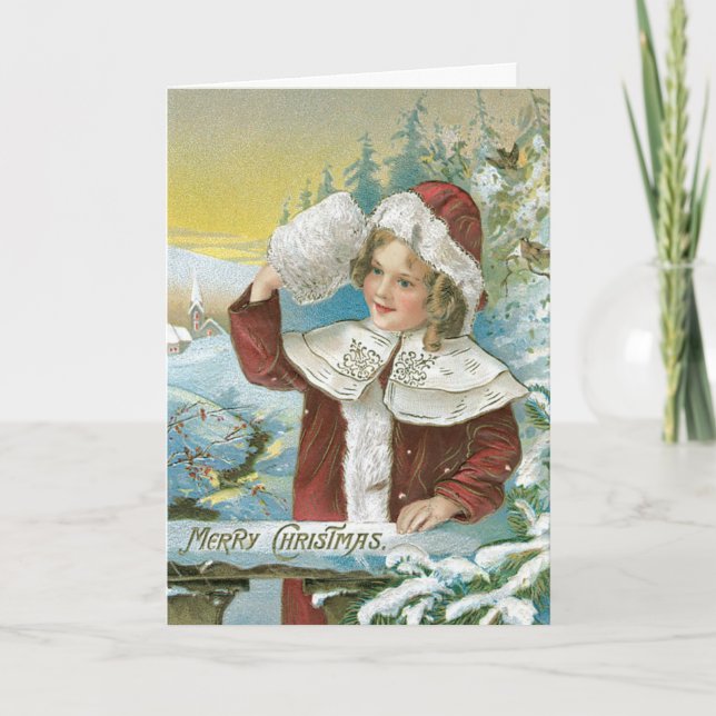 Vintage Christmas Card Child in Snow (Front)