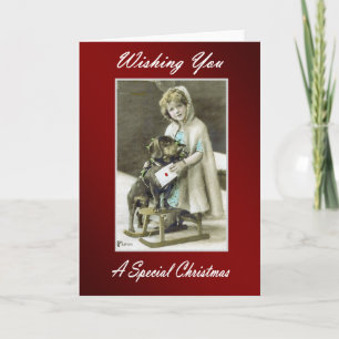 Vintage Christmas Card Child with dog
