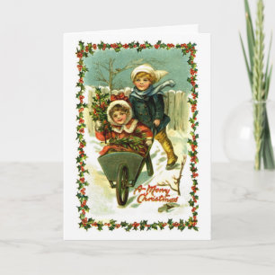 Vintage Christmas Card Children in Snow