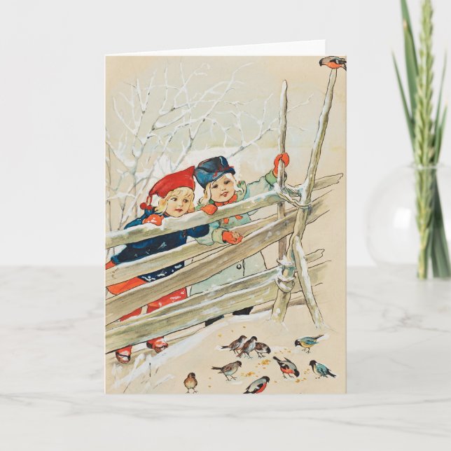 Vintage Christmas Card | Children in snow (Front)