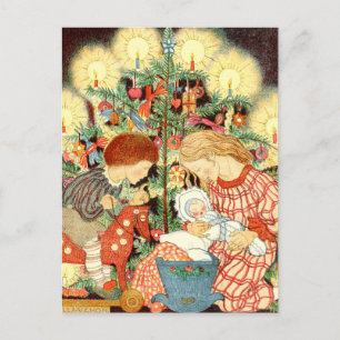 Vintage Christmas Card Christmas Tree Children