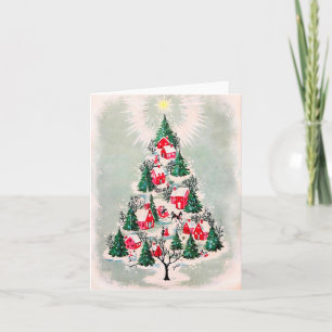 Vintage Christmas Card - Christmas Tree Village