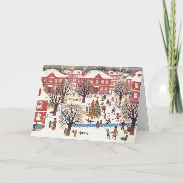 Vintage Christmas Card | Cute Snowy Village (Front)