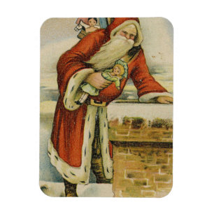 Vintage Christmas card, Father Christmas, Chimney Magnet