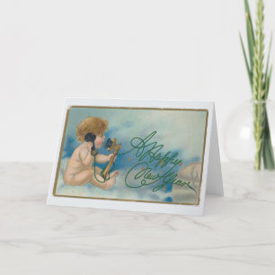 Vintage Christmas Card   Happy New Year Angel
