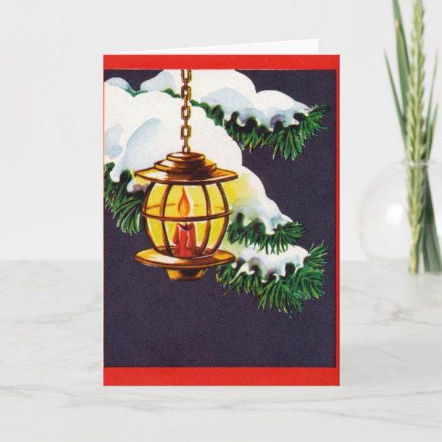 Vintage Christmas Card -Holiday Lantern (Front)