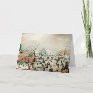 Vintage Christmas Card Ice skating on the lake