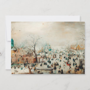 Vintage Christmas Card Ice skating on the lake