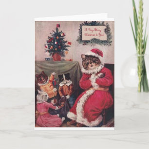 Vintage Christmas Card, Louis Wain Cats Holiday Card