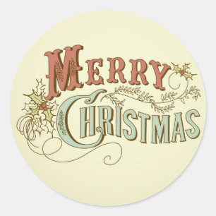 vintage-christmas-card-merry-christmas-lettering_G Classic Round Sticker