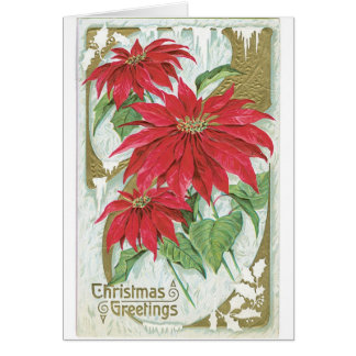 Vintage Christmas Card Poinsettia Red Flowers Xmas