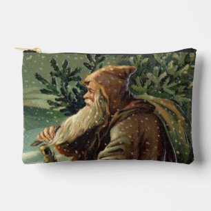 Vintage Christmas Card, Santa Claus and Tree Accessory Pouch