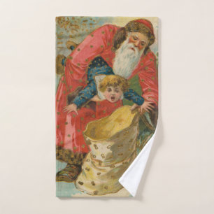 Vintage Christmas Card, Santa Claus, Naughty Child Hand Towel