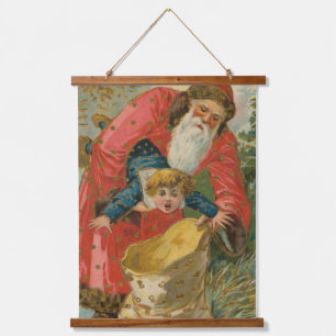 Vintage Christmas Card, Santa Claus, Naughty Child Hanging Tapestry
