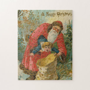 Vintage Christmas Card, Santa Claus, Naughty Child Jigsaw Puzzle