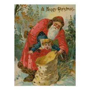Vintage Christmas Card, Santa Claus, Naughty Child Poster