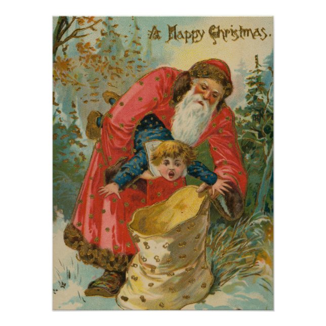 Vintage Christmas Card, Santa Claus, Naughty Child Poster (Front)