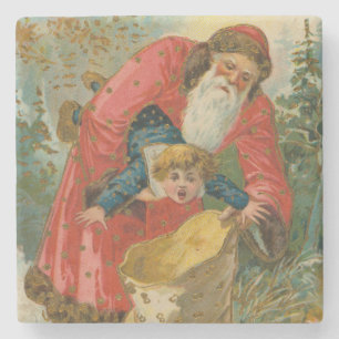 Vintage Christmas Card, Santa Claus, Naughty Child Stone Coaster