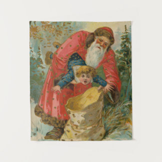 Vintage Christmas Card, Santa Claus, Naughty Child Tapestry