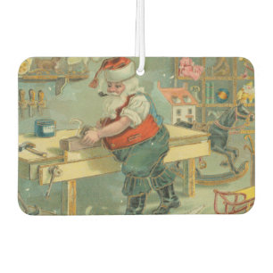 Vintage Christmas Card - Santa in his Workshop Car Air Freshener