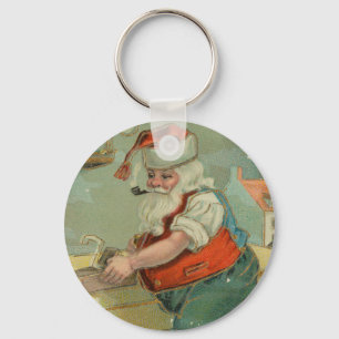 Vintage Christmas Card - Santa in his Workshop Key Ring
