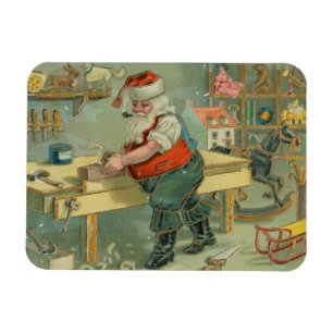 Vintage Christmas Card - Santa in his Workshop Magnet