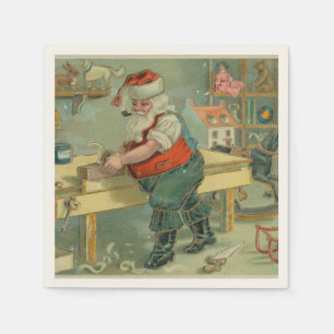 Vintage Christmas Card - Santa in his Workshop Napkin