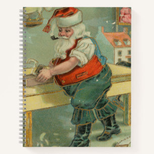Vintage Christmas Card - Santa in his Workshop Notebook