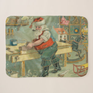 Vintage Christmas Card - Santa in his Workshop Sherpa Blanket