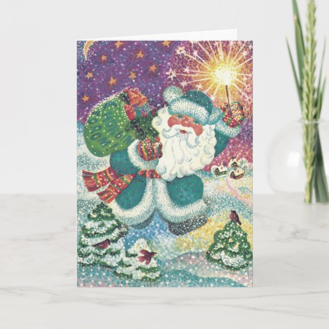 Vintage Christmas Card | Santa In the Snow (Front)