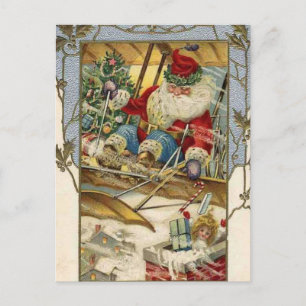 Vintage Christmas Card   Santa on a plane