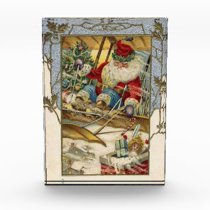 Vintage Christmas Card Santa on a plane Photo Block