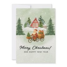 🌲Vintage Christmas Card – Santa on Bicycle