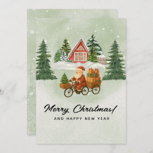 🌲Vintage Christmas Card – Santa on Bicycle