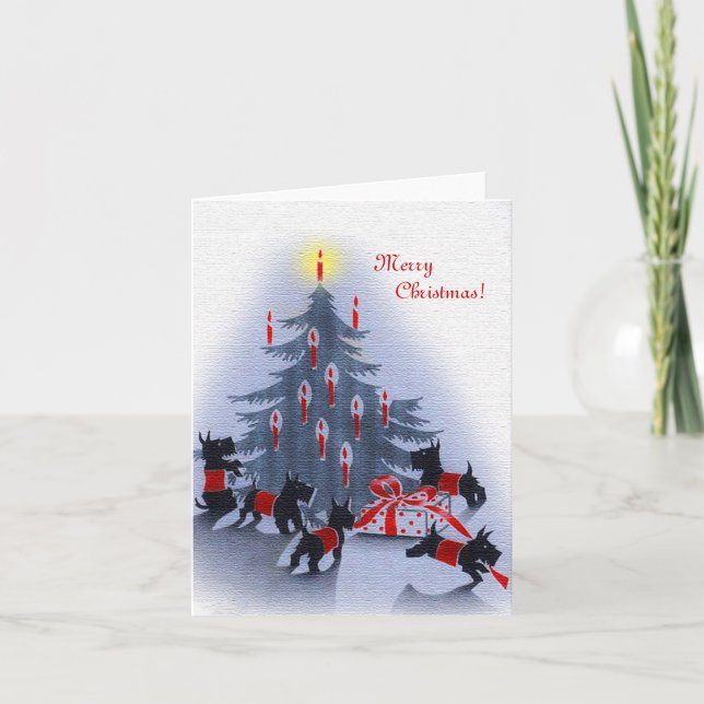 Vintage Christmas Card, Scottie Dogs Holiday Card (Front)