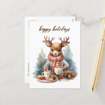 Vintage Christmas card watercolor illustration
