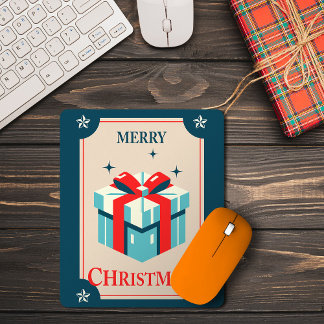 Vintage Christmas Card With Festive Gift Box Mouse Pad