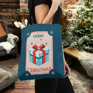 Vintage Christmas Card With Festive Gift Box Tote Bag