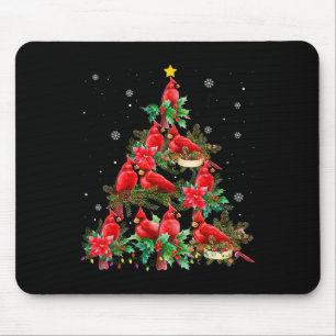 Vintage Christmas Cardinal Birds Tree Lights Funny Mouse Pad