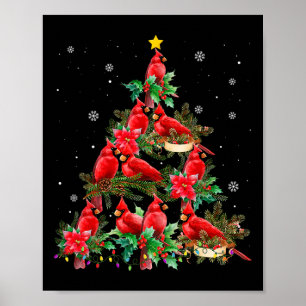 Vintage Christmas Cardinal Birds Tree Lights Funny Poster