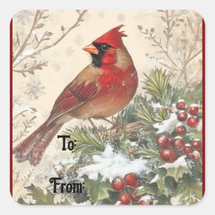 Vintage Christmas Cardinal Gift Sticker