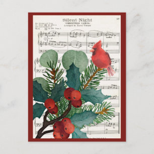 Vintage Christmas Cardinal Music Holiday Postcard