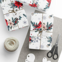Vintage Christmas Cardinal Poinsettia Pattern 