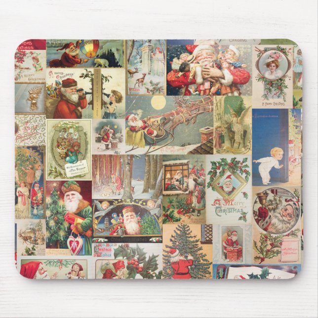 Vintage Christmas Cards Holiday Pattern Mouse Pad (Front)