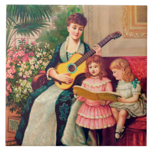 Vintage Christmas Carol, 1888 lithograph, Ceramic Tile