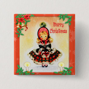 Vintage Christmas Caroler 15 Cm Square Badge