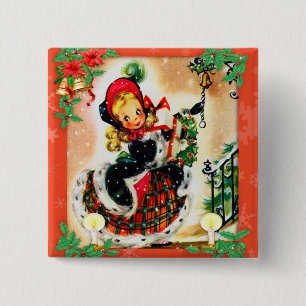 Vintage Christmas Caroler 15 Cm Square Badge
