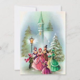 Vintage Christmas carolers add message card